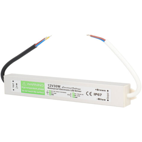 Alimentation étanche 30W AC90-250V pour ruban LED, transformateur DC12V mince et compact.