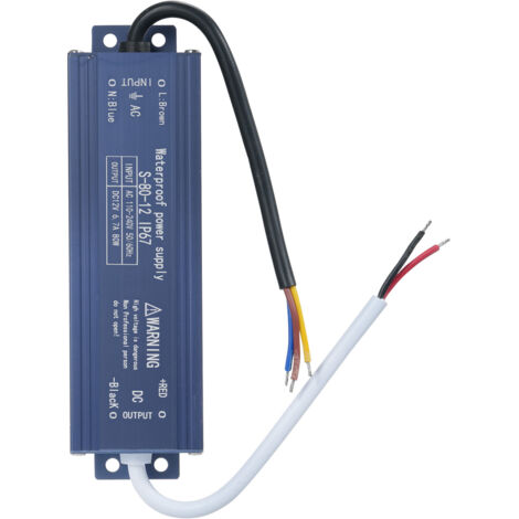 Alimentation étanche IP67 80W AC110-240V vers DC12V, transformateur pour bande LED extérieur, caisson lumineux