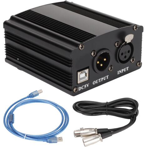 Alimentation Fantôme 48V 1 Canal pour Micro Condenseur avec Câble XLR 3 Broches et USB