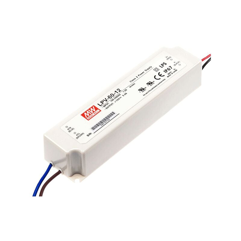 Mean Well - Alimentation led 12V 60W IP67 Entrée 230VAC