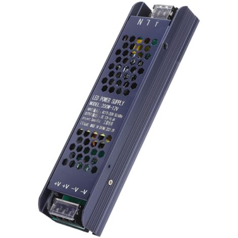 Alimentation LED 200W Noir pour Bandes Lumineuses Longues, Transformateur 12V 16.6A AC175-250V