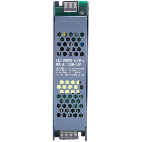 Alimentation LED 200W Noir pour Bandes Lumineuses, Transformateur 24V 8.3A AC175-250V