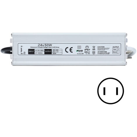 Alimentation LED 50W IP67 100‑265V Transformateur pour Bandes Lumineuses 24V Prise US