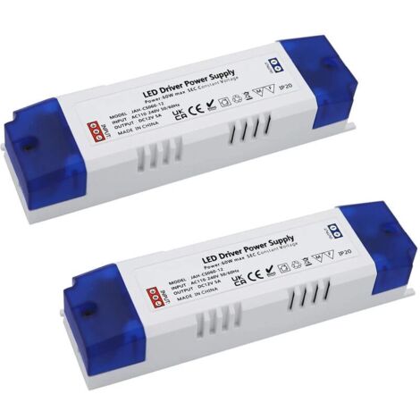Alimentation LED 5A 60W, Transformateur LED 60W LED Driver DC 12V 5A, Alimentation à commutation régulé CC AC universelle 2pc