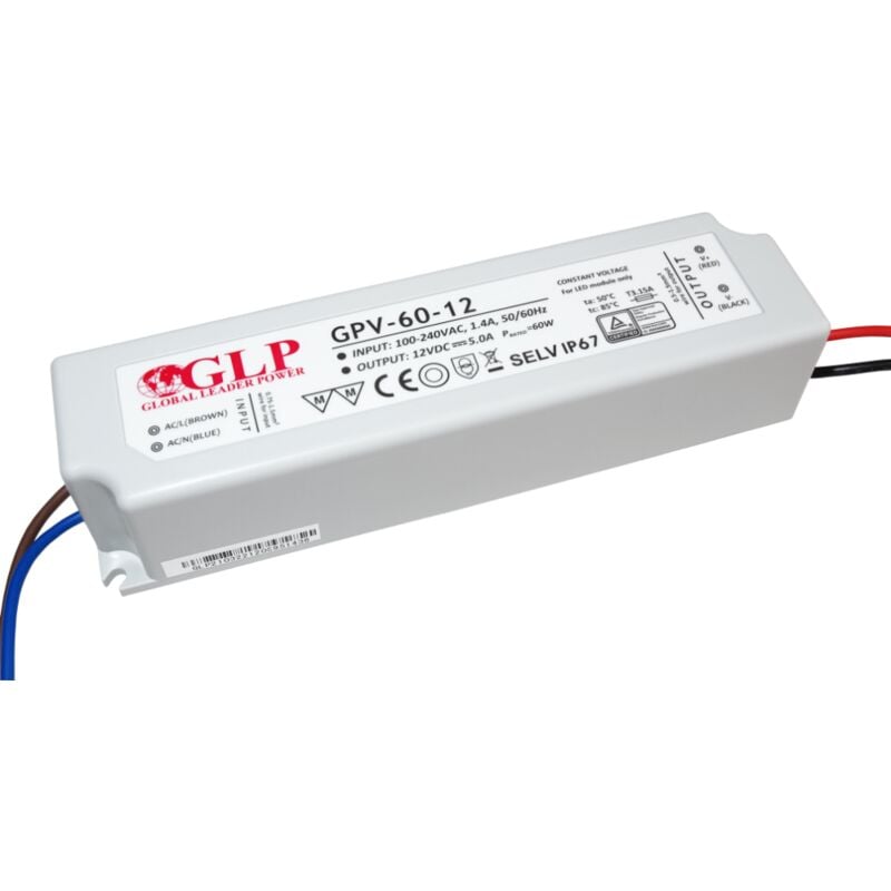 Alimentation led DC12V 60W 5A Étanche IP67 glp