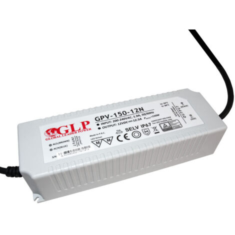 Alimentation LED DC12V 150W 12,5A Étanche IP67 GLP