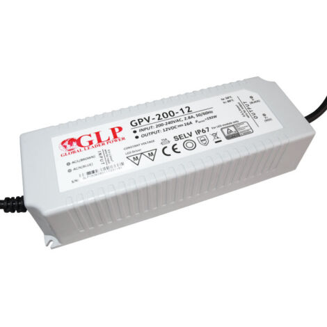Alimentation LED DC12V 200W 16A Étanche IP67 GLP