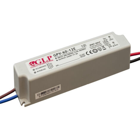 Alimentation LED DC12V 60W 5A Étanche IP67 GLP