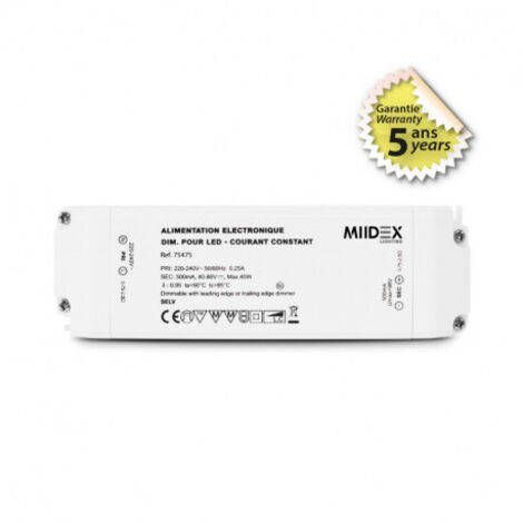 Alimentation LED Dimmable AC220-240V DC40-80V 40W IP20 165x52mm