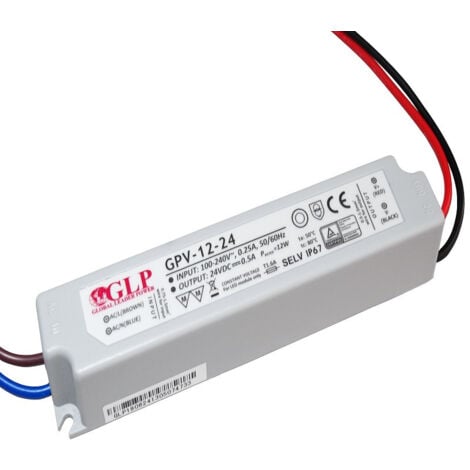 GLOBAL LEADER POWER Alimentation LED DC24V 12W 0,5A Étanche IP67 GLP