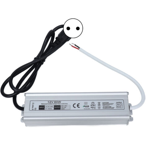 Alimentation LED étanche 60W IP67 - Transformateur 12V AC100-265V avec prise EU