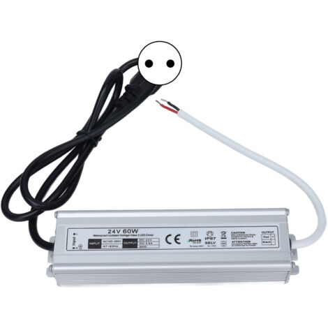 Alimentation LED étanche 60W IP67, transformateur AC 100-265V sortie 24V pour éclairage extérieur