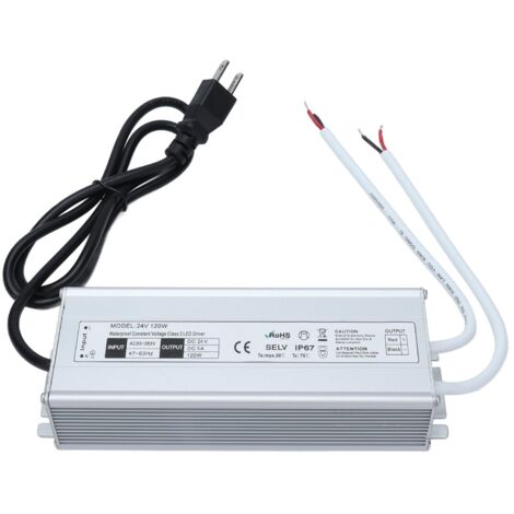 Alimentation LED étanche IP67 120W 24V 0-5A, transformateur AC85-265V avec prise US, tension constante