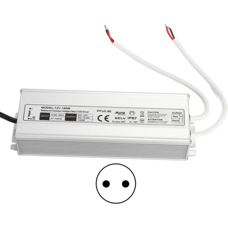 Alimentation LED étanche IP67 150W 12V 0‑12.5A transformateur AC85‑265V EU