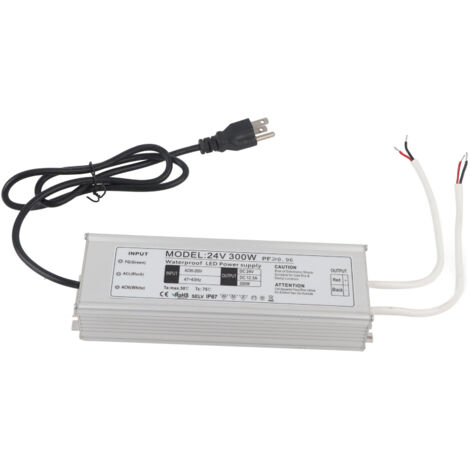 Alimentation LED étanche IP67 300W 24V 0‑12.5A, transformateur à tension constante AC100‑265V avec prise US
