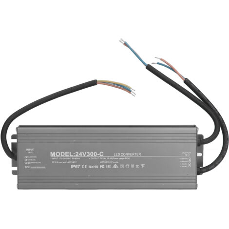 Alimentation LED étanche IP67 300W pour enseignes lumineuses, tension constante 24V 12.5A, entrée AC large 170-265V