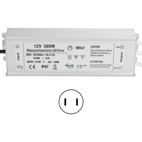 Alimentation LED étanche IP67 300W, transformateur 12V 0‑25A, adaptateur secteur 100‑265V pour éclairage extérieur