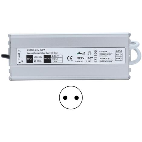 Alimentation LED étanche IP67 à tension constante, transformateur adaptateur 120 W, prise AC85-265VEU, sortie 24 V 0-5 A