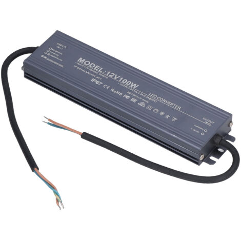 Alimentation LED étanche IP67 avec transformateur 12V 8.3A, câble cuivre, entrée large AC 170‑265V