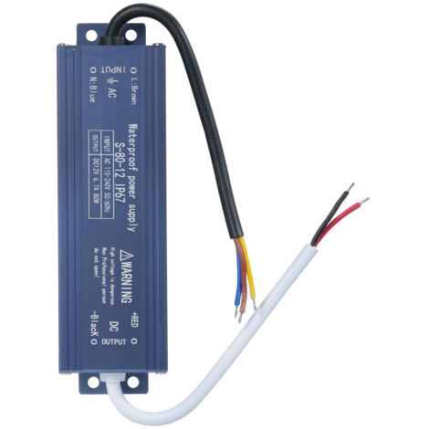 Alimentation LED étanche IP67, transformateur adaptateur secteur 110-240 V CA vers 12 V CC, 80 W, tension de sortie constante, pour ruban LED, caisson lumineux extérieur, enseigne.