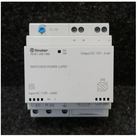 Alimentation modulaire 4.6A entrée 110-240Vac sortie: 12Vdc 50W fusible + régulateur pour rail DIN FINDER