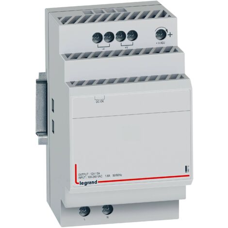 Alimentation modulaire à découpage monophasée entrée 100V à 240V et sortie 12V 54W 4,5A 3 modules LEGRAND 146712