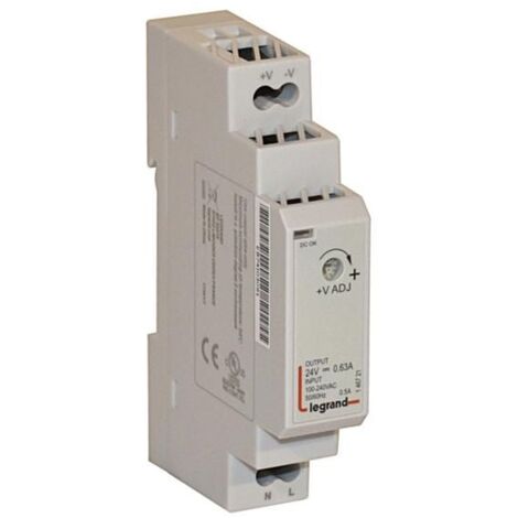 Legrand – Alimentation à découpage modulaire 24V 15W – Courant 0,63A – Montage sur rail – Tension de sortie réglable 21.6-29V