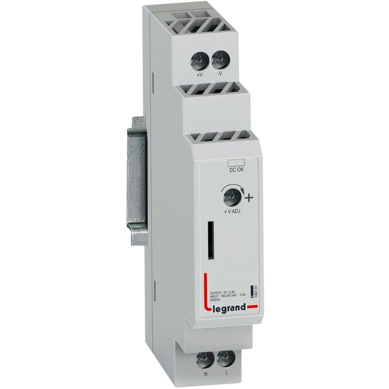 Legrand - Alimentation modulaire à découpage monophasée entrée 100V à 240V et sortie 5V Continue 12W 2,4A 1 module 146701