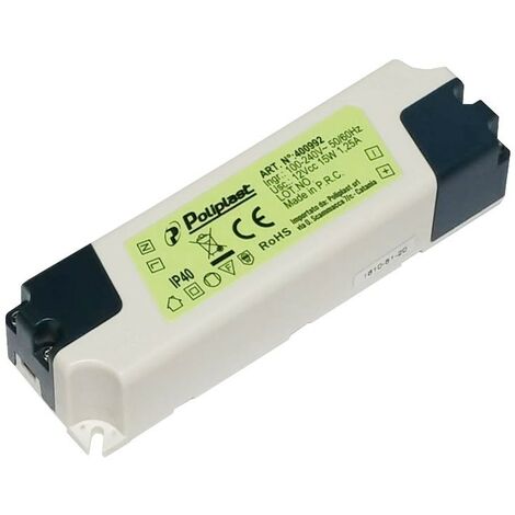 Alimentation pour LED Poliplast 15W sortie 12V entrée 100-240V IP40 400992
