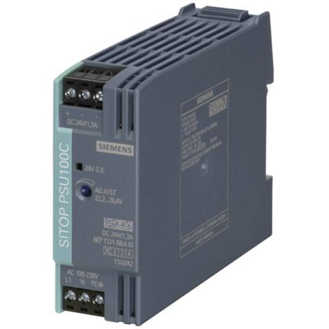 Alimentation pour rail DIN Siemens, série SITOP PSU100C, 24V c.c. 1.3A, 85 264V c.a., 30W ( Prix pour 1 )