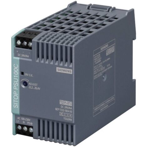 Alimentation pour rail DIN Siemens, série SITOP PSU100C, 24V c.c. 4A, 85  264V c.a., 96W ( Prix pour 1 )