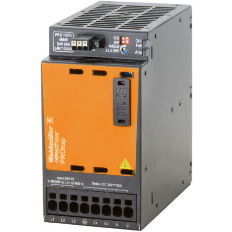 Alimentation pour rail DIN Weidmüller, série PRO TOP3, 24V c.c.out 20A, 480W ( Prix pour 1 )