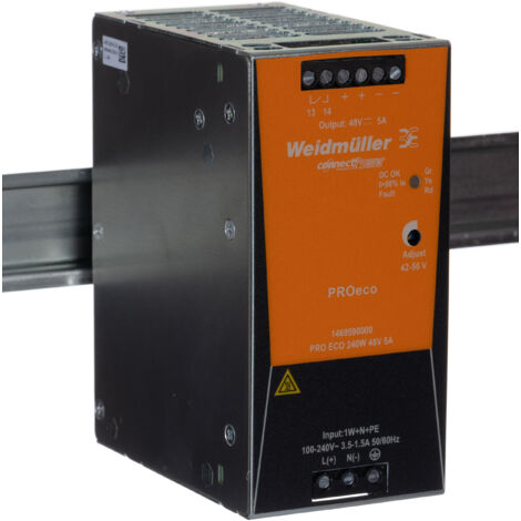 Alimentation pour rail DIN Weidmuller, série PRO ECO, 48V c.c.out 5A, 240W ( Prix pour 1 )