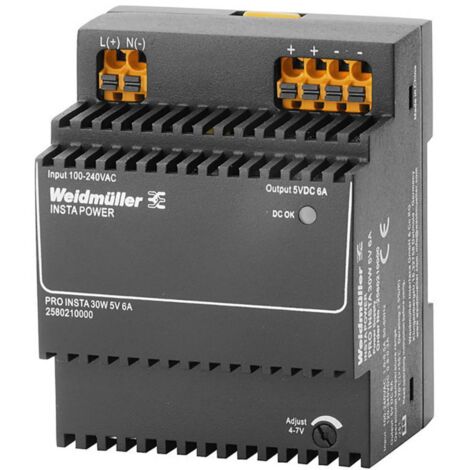 Alimentation pour rail DIN Weidmuller, série PRO INSTA, 5V c.c.out 6A ( Prix pour 1 )