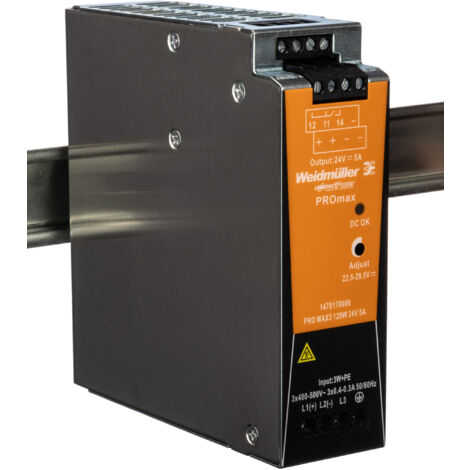 Alimentation pour rail DIN Weidmuller, série PRO MAX, 24V c.c.out 5A, 120W ( Prix pour 1 )