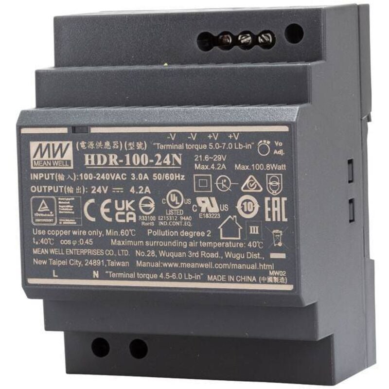 Mean Well - HDR-100-24N Alimentation rail din 24 v/dc 4.2 a 100.8 w Nbr. de sorties:1 x Contenu 1 pc(s)