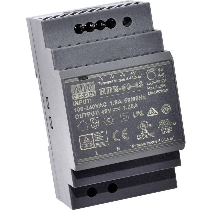 Mean Well HDR-60-48 Alimentation rail DIN 48 V/DC 1.25 A 60 W Nbr. de sorties:1 x Contenu 1 pc(s)