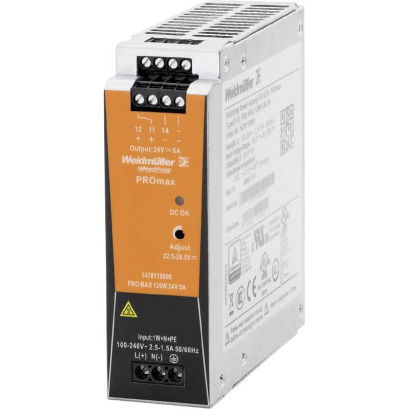 Weidmuller - Weidmüller pro max 120W 24V 5A Alimentation rail din 24 v/dc 5 a 120 w Contenu 1 pc(s) W235811