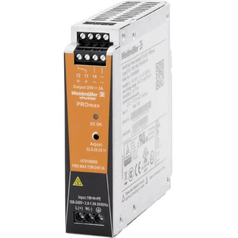 ALIMENTATION RAIL DIN WEIDMÜLLER PRO MAX 72 W 24V 3 A 24 V 3 A 72 W 1478100000