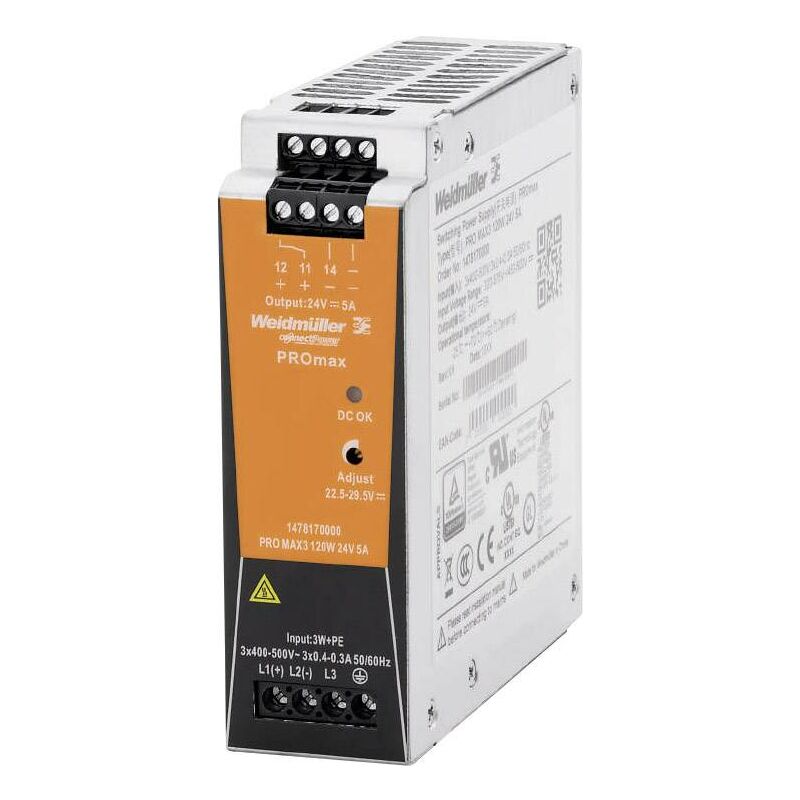 Weidmuller - Weidmüller pro MAX3 120W 24V 5A Alimentation rail din 12 v/dc 5 a 120 w Contenu 1 pc(s) W235801