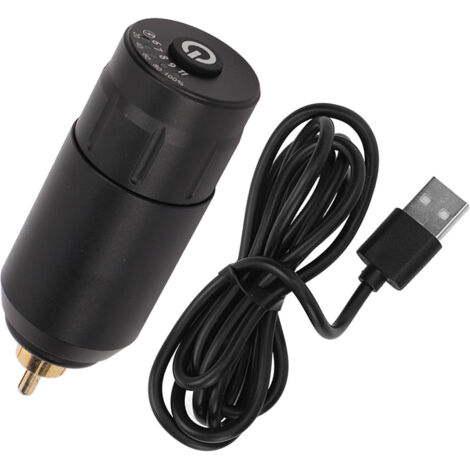Alimentation sans fil pour machine à tatouage, batterie rechargeable USB en alliage d'aluminium, réglage de tension, couleur noire, connecteur RCA.