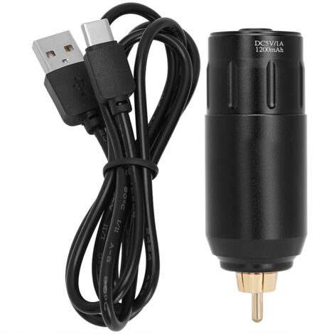 Alimentation sans fil pour machine à tatouage, stylo tatoueur, moteur 1200mAh, connecteur RCA, noir