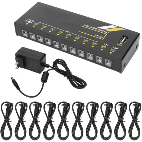 Alimentation Secteur 18W pour Pédales Effet Guitare, 10 Sorties, Métal, 100‑240V