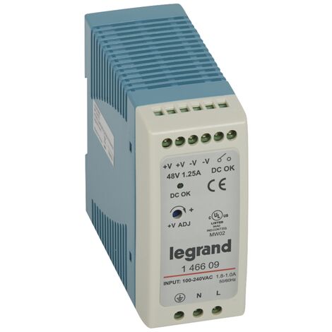 alimentation stabilisé - découpage - 100/240v - 48vdc - 60w - legrand 146609