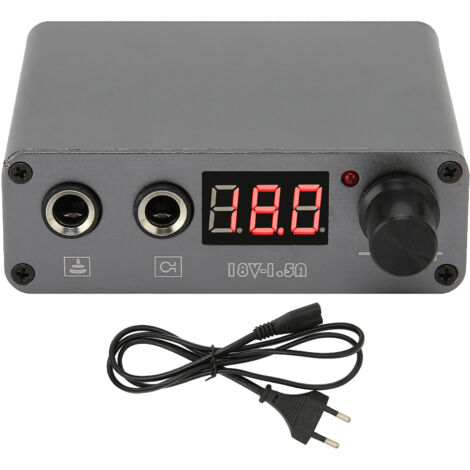 Alimentation Tatouage USB en Alliage d'Aluminium Gris Argent avec Affichage Numérique LED, Transformateur Régulateur 100‑230V Prise EU