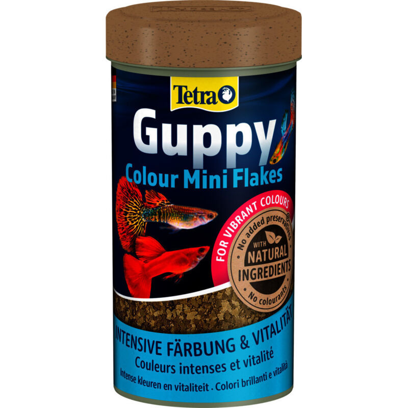 Guppy couleur mini flocons 75g - 250 ml Aliment pour les Guppies, platys, mollys, porte-épées Tetra