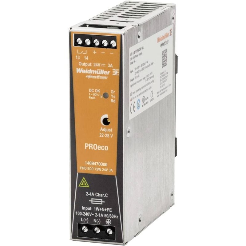 Weidmuller - Alimentation rail din Weidmüller pro eco 72W 24V 3A 28 v/dc 3 a 72 w 1 x