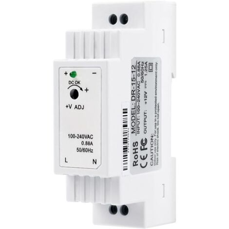 Alimentation12V bloc d'alimentation pour rail din 15W 1,25A Transformateur sur rail DIN Entrée AC100V–240V Sortie DC 12V alimentation à découpage pour l'automatisation industrielle DR-15-12