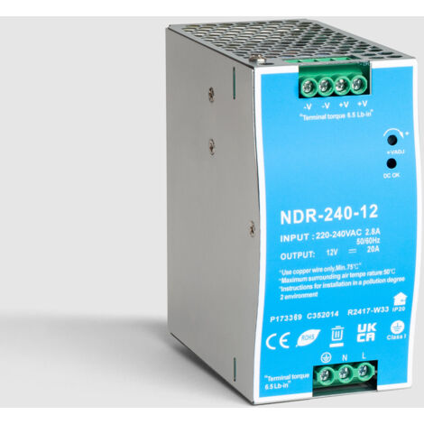 Alimentatore 12V DC per guida DIN 240 W