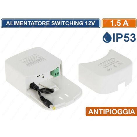 ALIMENTATORE A COMMUTAZIONE SWITCHING 1,5A DC 12V 15W DA ESTERNO IP53 ANTIPIOGGIA 12V/1.5A/PROTEC